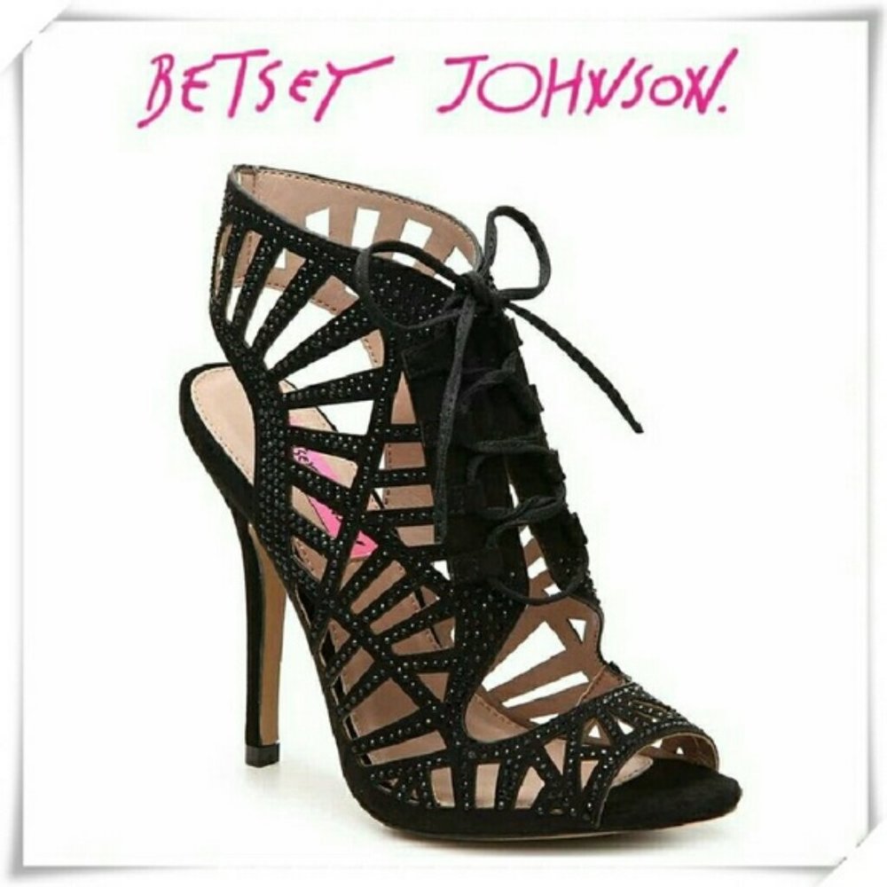 Betsey Johnson Lexxe Cage Sandals Black Straps NWT